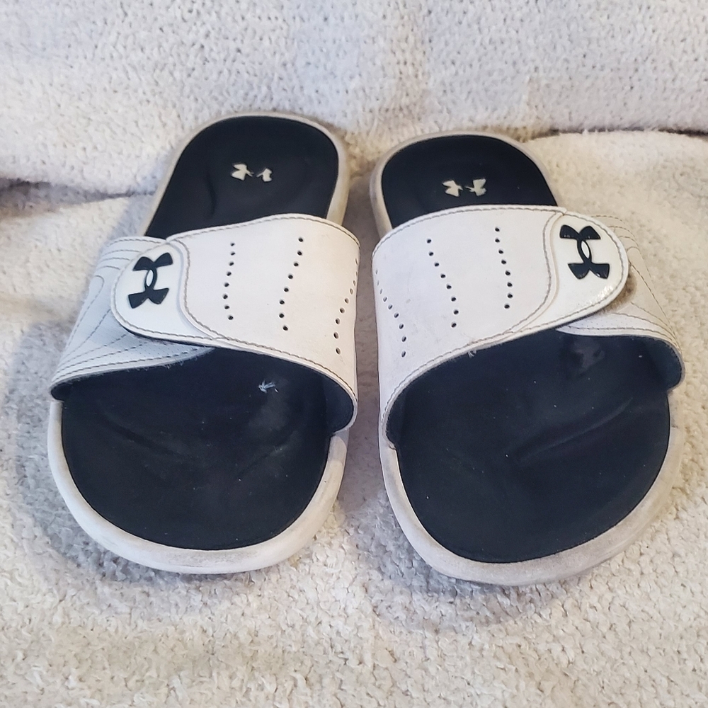 Men's Under Armour White & Black Slide Sandals Size 8